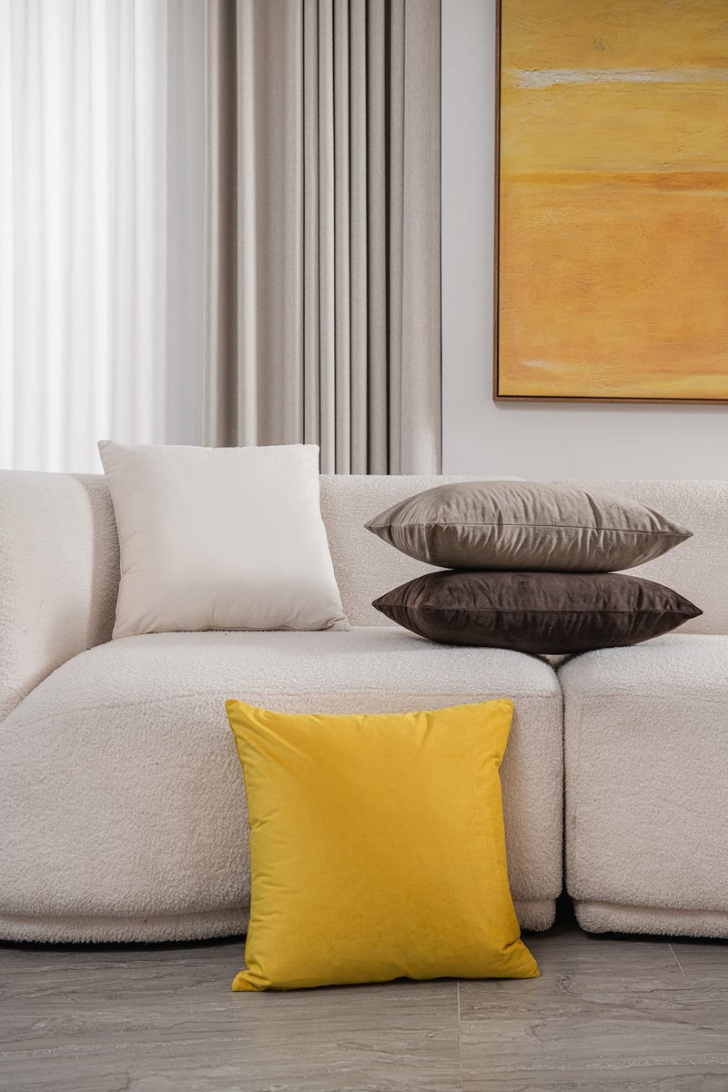 DEZENE Couch Pillow Covers 20x20 Yellow: 2 Pack Cozy Soft Velvet Square Throw Pillow Cases for Farmhouse Home Decor - Image 5